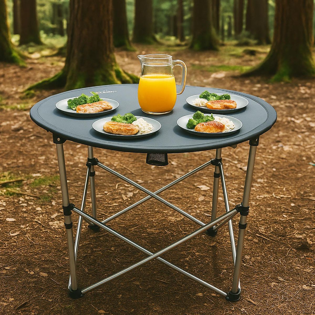 NATIONAL GEOGRAPHIC - Mesa Plegable Camping Serengeti con Posavasos Gris Nat Geo