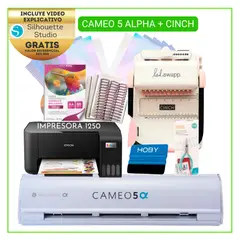SILHOUETTE - SAN 05 Cameo 5 ALPHA + ENCUADERNADORA CINCH ROSADA+ INSUMOS