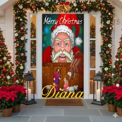 DIANA - FUNDA PUERTA NAVIDEÑA ELASTIZADA MULTICOLOR CON DISEÑO PAPA NOEL PESEBRE 90CMX200CM