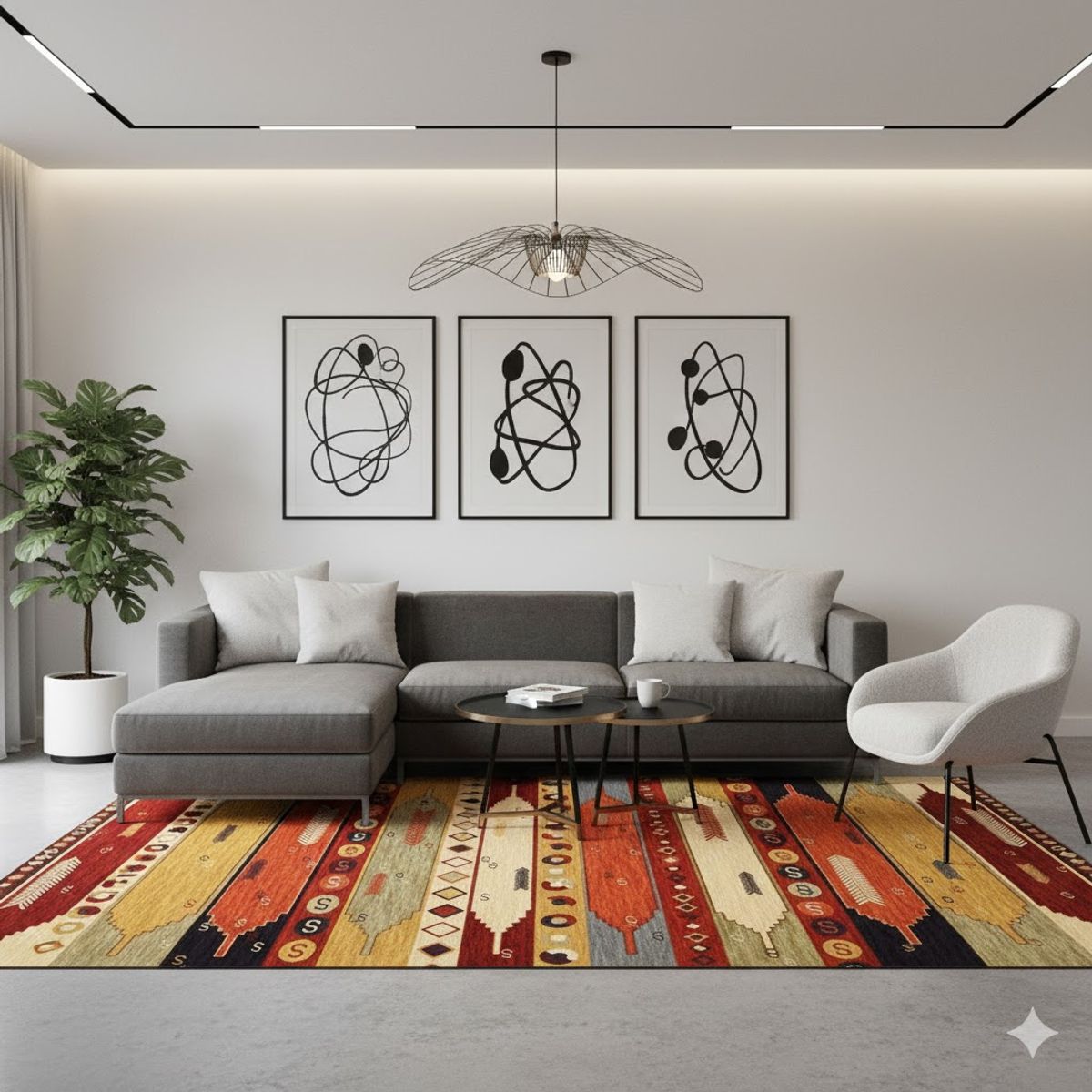 GENERICO - ALFOMBRA MODERNA JUVENIL DISEÑO NATIVO MULTICOLOR 180X200 DELGADA  LISA TF