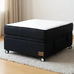 BLOCCARE - Cama Baul 1.5 Plazas L200 + Colchon Black L200 / Ruedas Logo / Con refuerzo (Negro)