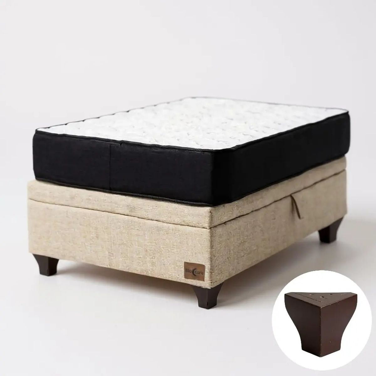 BLOCCARE - Cama Baul 1.5 Plazas L200 + Colchon Black L200 / Patas de madera 11 cm / Con refuerzo (Beige)