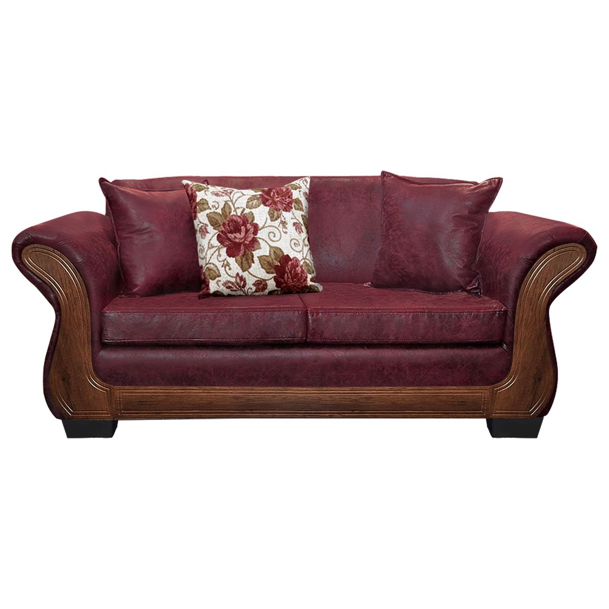 AMERICA DECORA - Sofá Con Resorte Estructural 3 Cuerpos Finis Envejecido Burdeo X