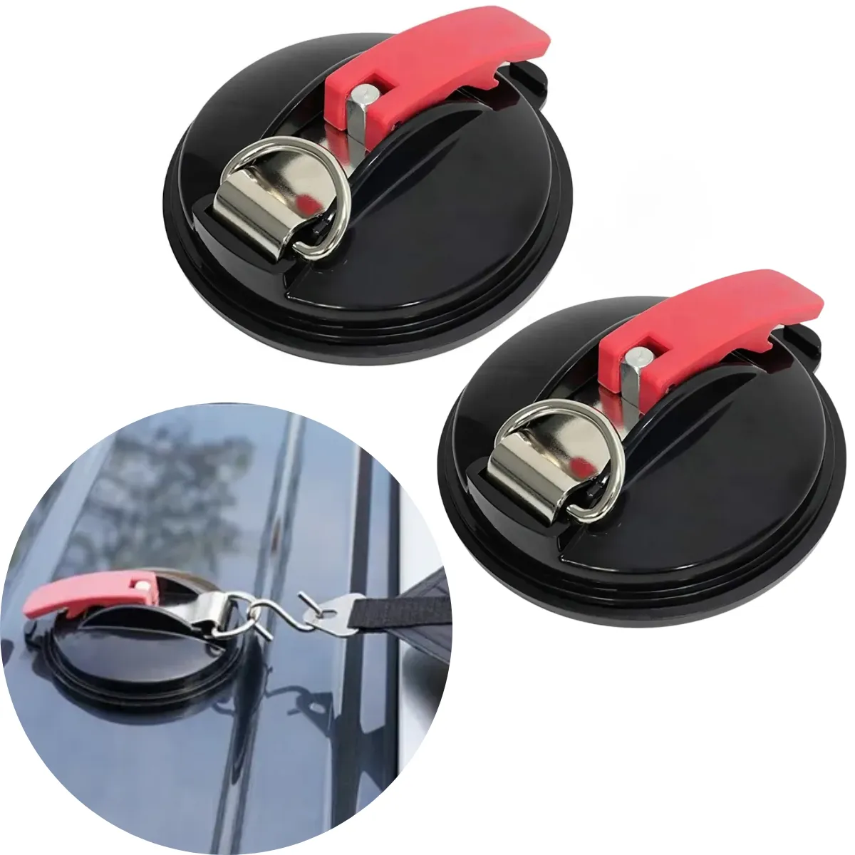 GENERICO - Set 2 Anclajes Succión Fijación Ventosa Para Auto Camping