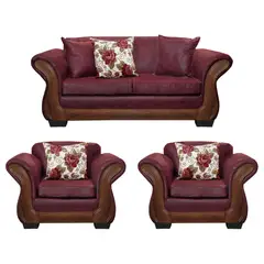 AMERICA DECORA - Living Con Resorte Estructural 5 Cuerpos 3+1+1 Finis Envejecido Burdeo X
