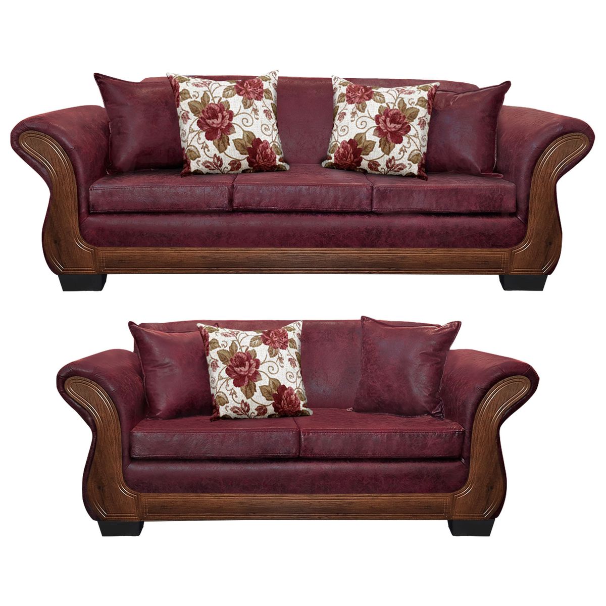 AMERICA DECORA - Living Con Resorte Estructural 7 Personas 4+3 Finis Envejecido Burdeo X