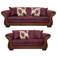 AMERICA DECORA - Living Con Resorte Estructural 7 Personas 4+3 Finis Envejecido Burdeo X