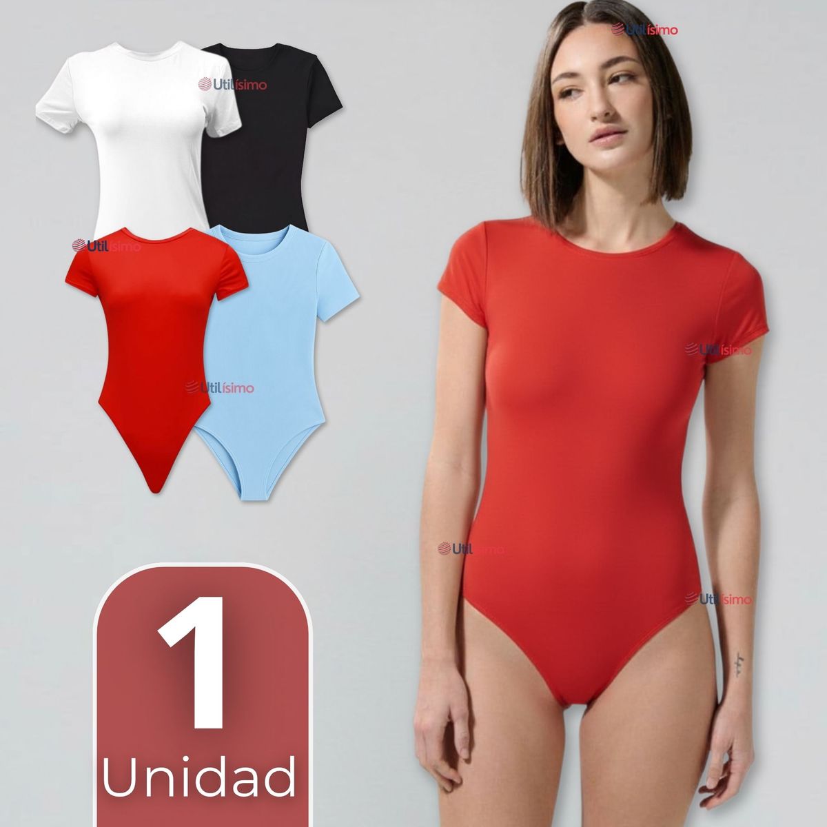 UTILISIMO - Body Ajustable Moldeador 100% Bambú Cuello Redondo Manga Corta Mujer Colores Surtidos