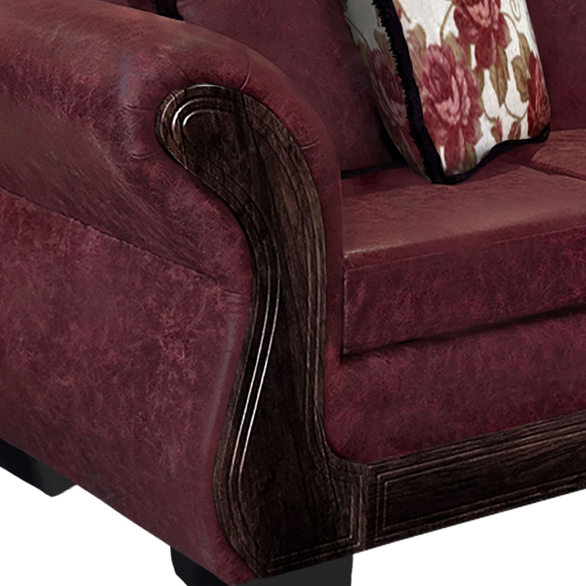 AMERICA DECORA - Living Con Resorte Estructural 8 Cuerpos 4+3+1 Finis Envejecido Burdeo