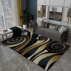 GENERICO - ALFOMBRA MODERNA JUVENIL DISEÑO ONDAS DORADA 180X200 DELGADA LISA TF