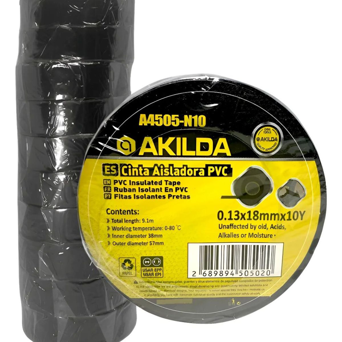 GENERICO - Pack 10 Cinta / Huincha Aisladora 18mm X 10m X 0.13 Akilda