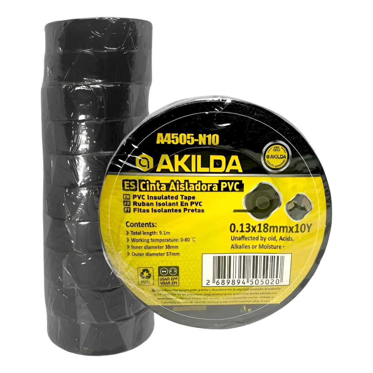 GENERICO - Pack 10 Cinta / Huincha Aisladora 18mm X 10m X 0.13 Akilda
