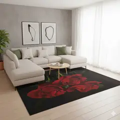 GENERICO - ALFOMBRA MODERNA HERMOSO DISEÑO ROSAS ROJAS 180X200 DELGADA LISA TF