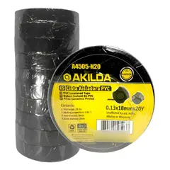 GENERICO - Pack 10 Cinta / Huincha Aisladora 18mm X 20m X 0.13 Akilda