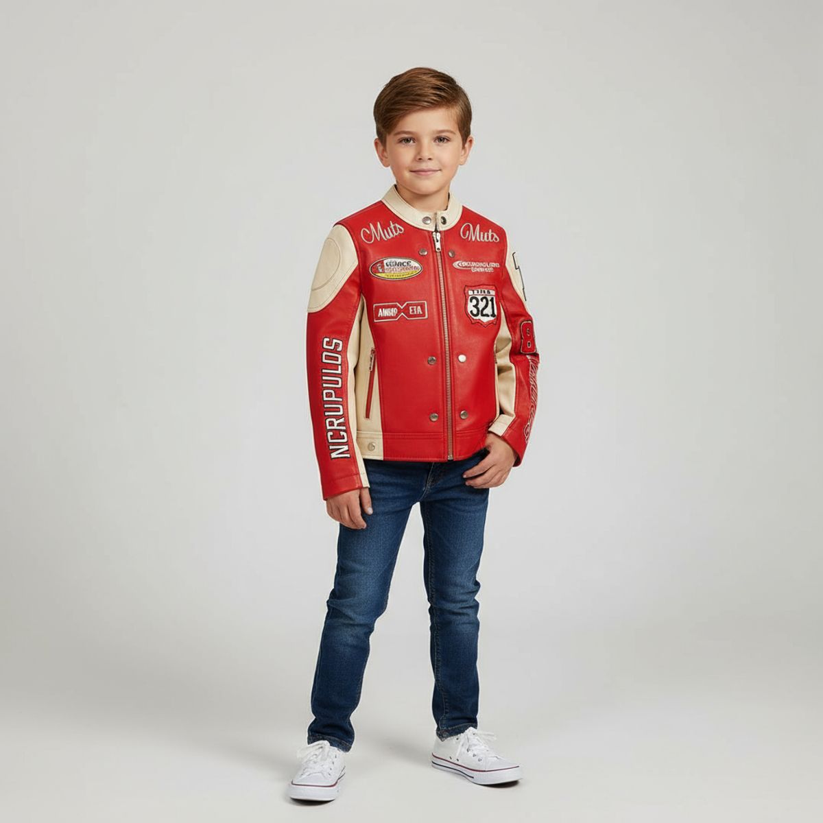 KIBOU - Chaqueta Varsity Racing Niños Ecocuero Estilo Universitario Premium