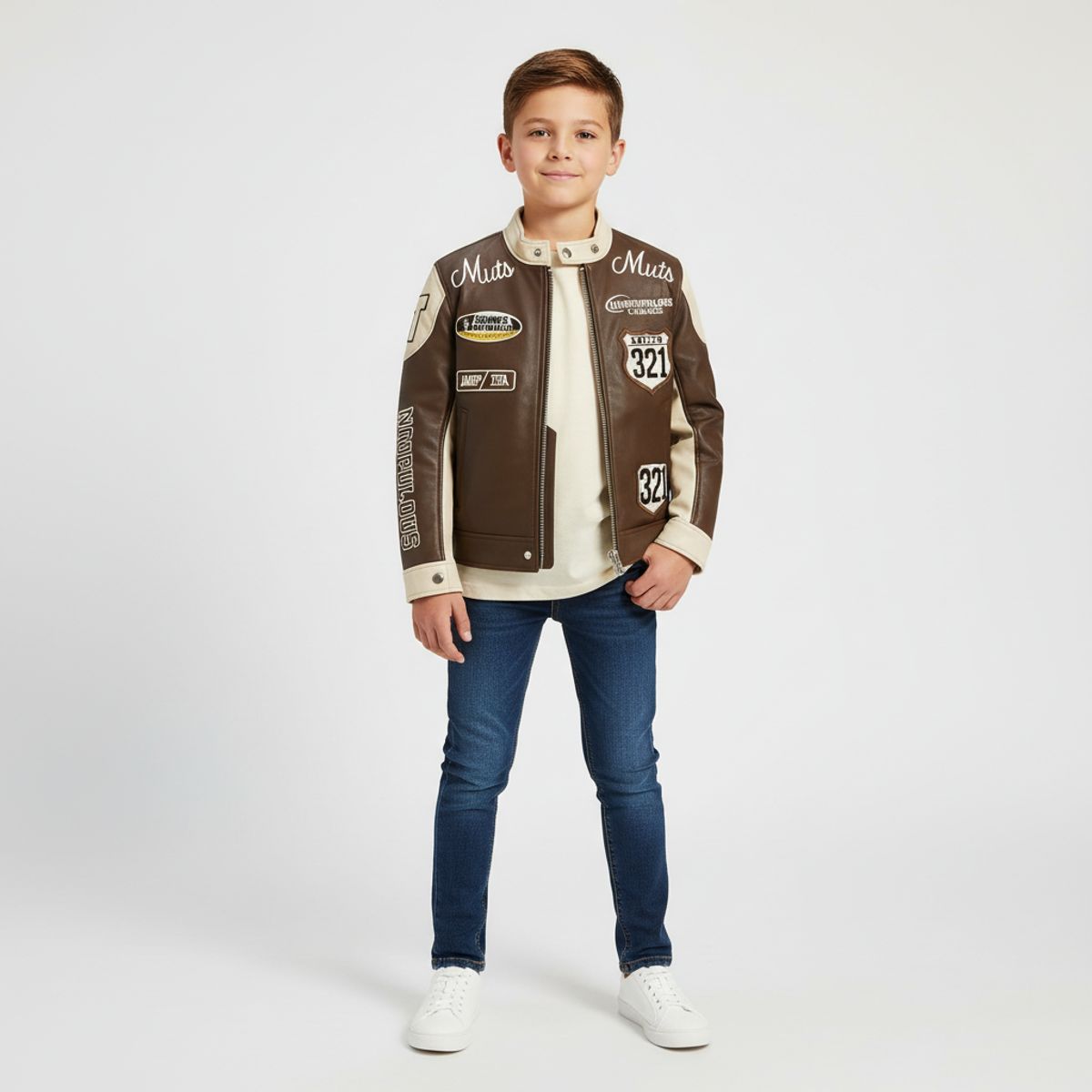 KIBOU - Chaqueta Varsity Racing Niños Ecocuero Estilo Universitario Premium