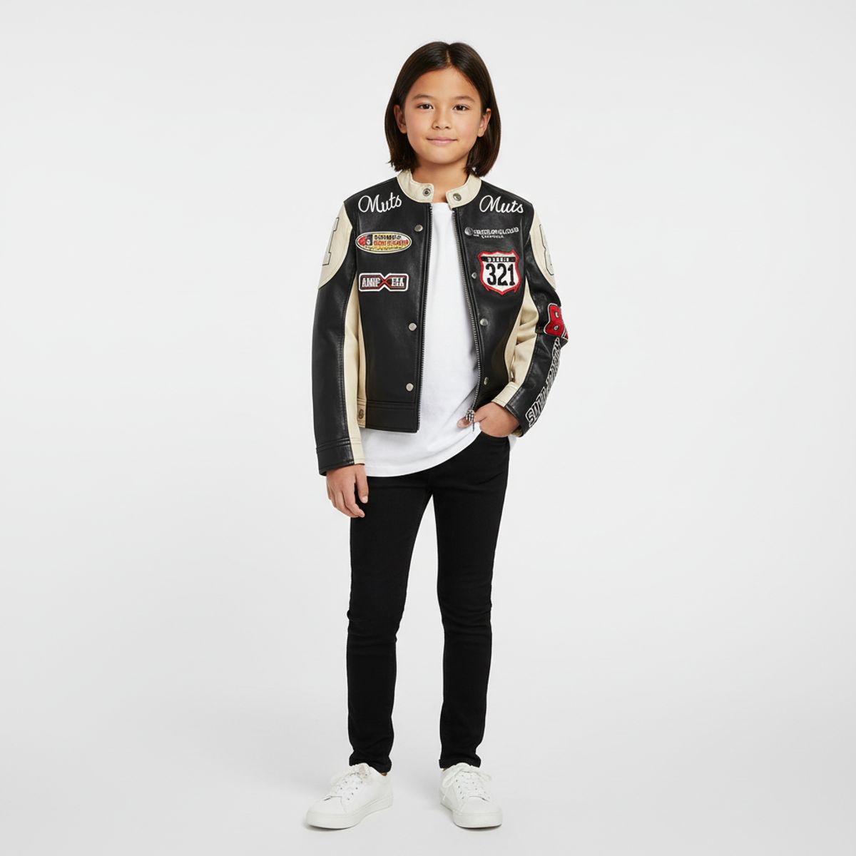 KIBOU - Chaqueta Varsity Racing Niños Ecocuero Estilo Universitario Premium