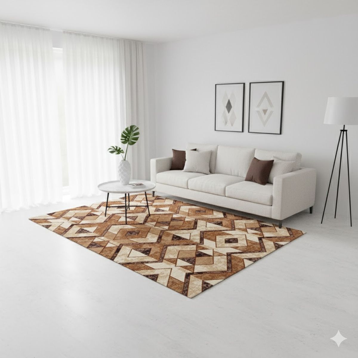 GENERICO - ALFOMBRA MODERNA DISEÑO marrón geométrico zigzag 180X200 DELGADA  LISA TF