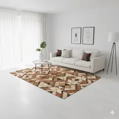 GENERICO - ALFOMBRA MODERNA DISEÑO marrón geométrico zigzag 180X200 DELGADA LISA TF