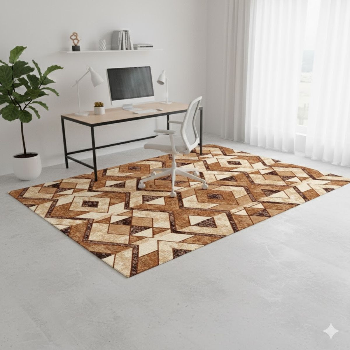 GENERICO - ALFOMBRA MODERNA DISEÑO marrón geométrico zigzag 180X200 DELGADA  LISA TF
