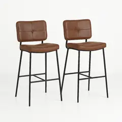 KLIK - Pack de 2 Taburetes Alto Bronx Café Vintage con Patas Metálicas Negras