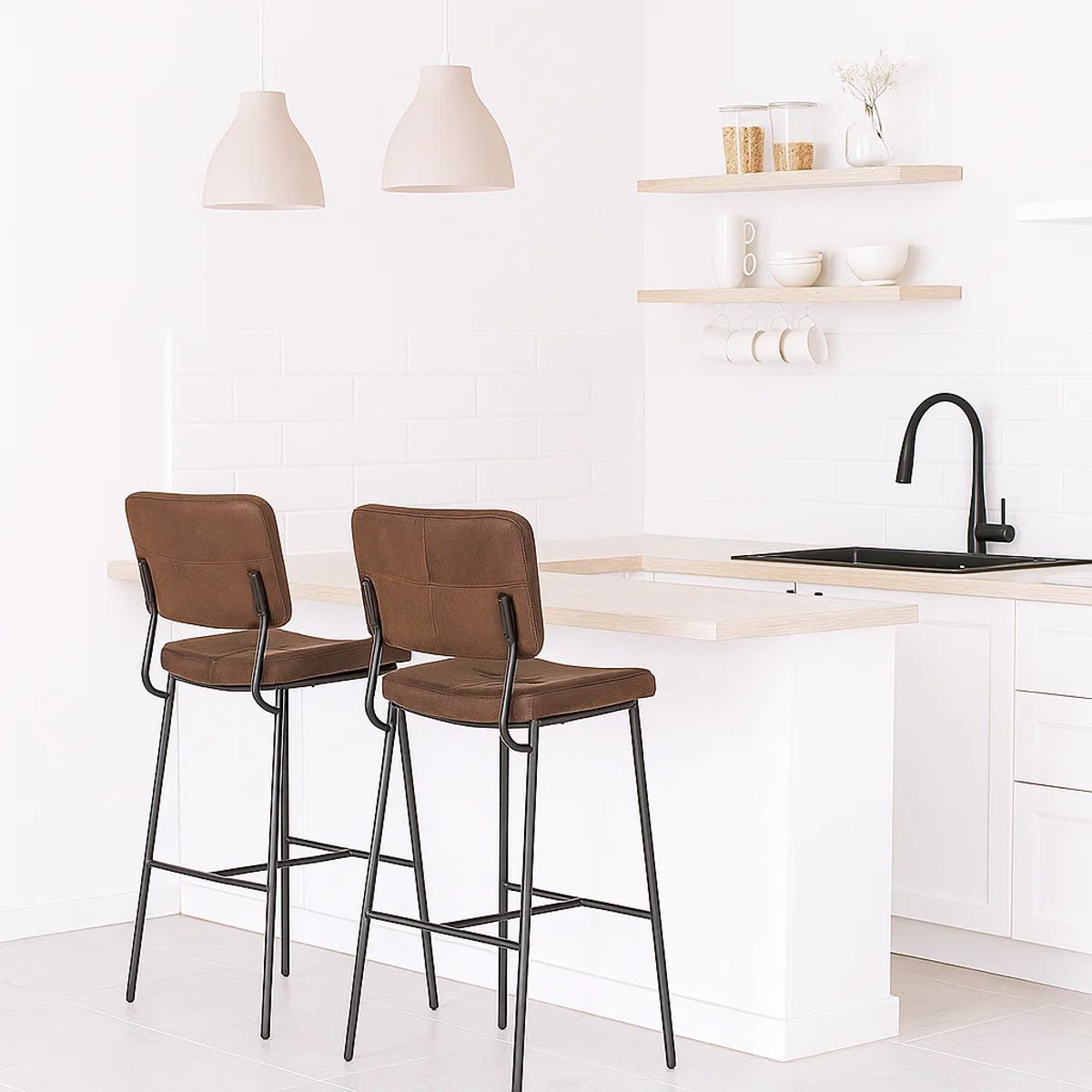 KLIK - Pack de 2 Taburetes Alto Bronx Café Vintage con Patas Metálicas Negras