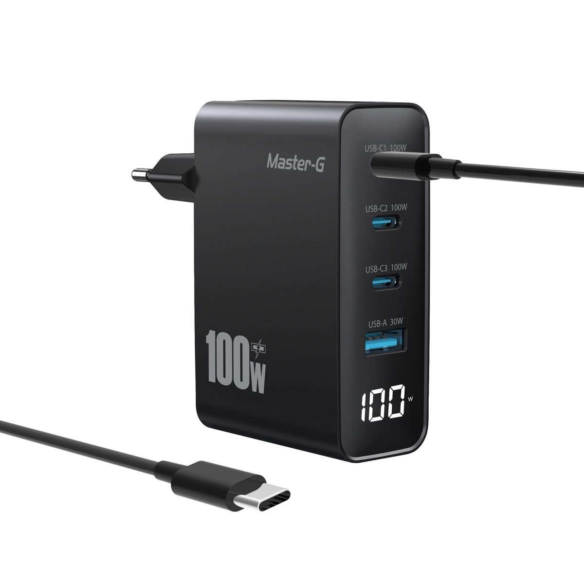 GENERICO - CARGADOR DE PARED MULTIPUERTO 100W 3A5A USB-A3USB-C MASTER-G MGCHARGER100