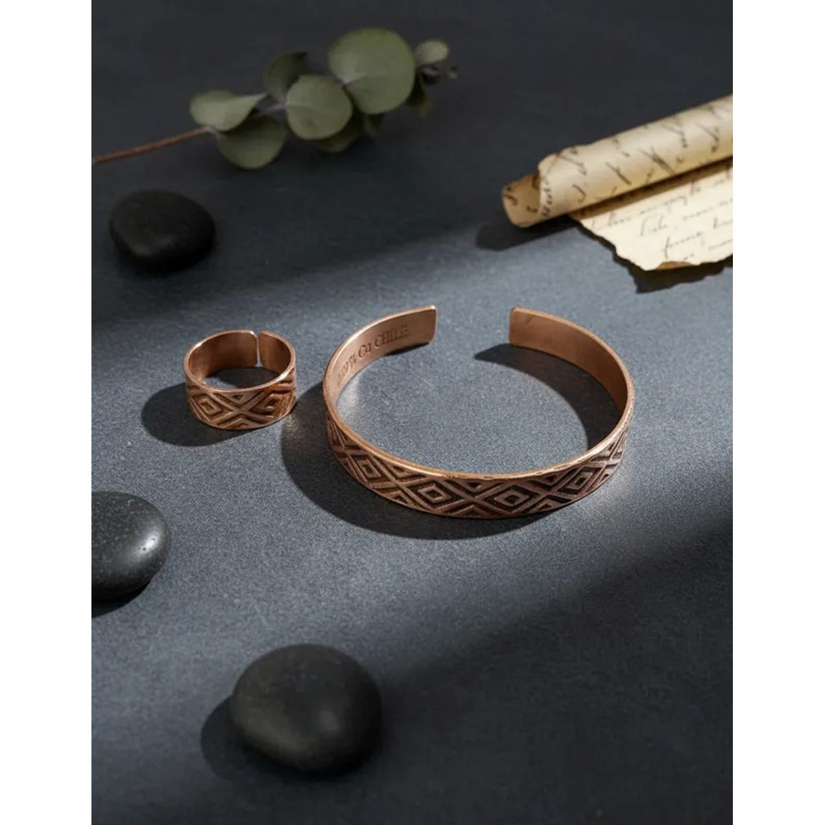 GENERICO - Pulsera Brazalete De Cobre + Anillo Ajustable Terapia Artritis  Mas Bolsa