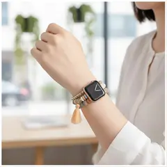 GENERICO - Correa Pulsera Bohemia para Apple Watch 4244 mm Diseño Artesanal con Cuentas Decorativas