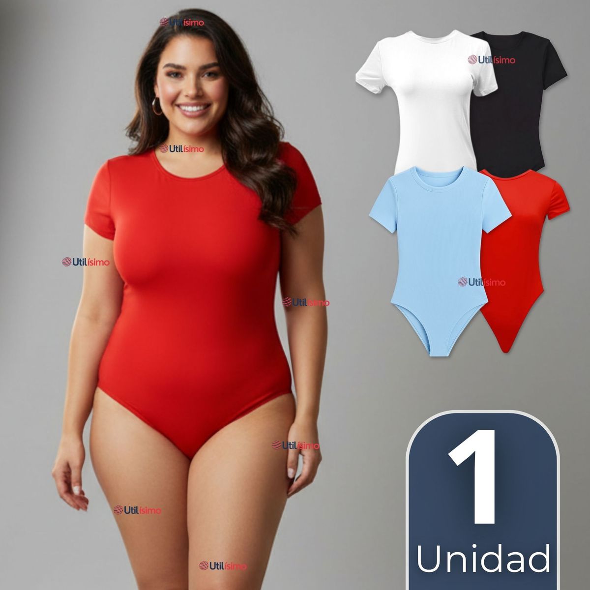UTILISIMO - Body Ajustable Moldeador 100% Bambú Cuello Redondo Manga Corta Mujer Colores Surtidos