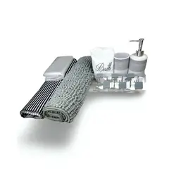 DORAL - Juego de Baño 18 Piezas Cortina Alfombra Toalla y Jaboneras