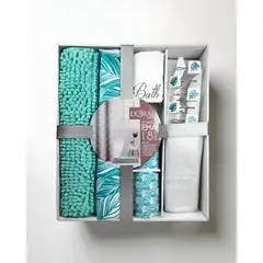 DORAL - Juego de Baño 18 Piezas Cortina Alfombra Toalla y Jaboneras