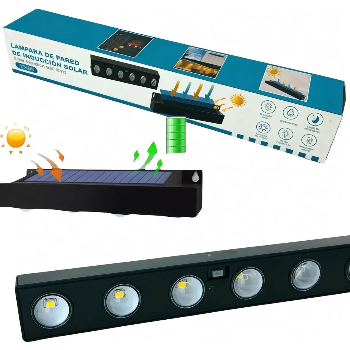NO LOGO - Lámpara Aplique Solar 6 Led Impermeable Terraza Jardín