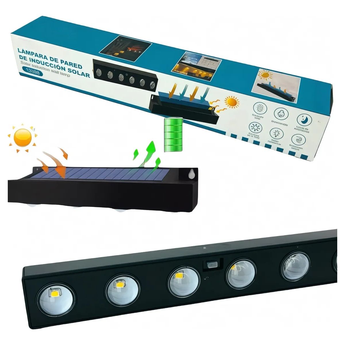 NO LOGO - Lámpara Aplique Solar 6 Led Impermeable Terraza Jardín