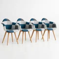 KLIK - Pack de 4 Butacas Sitial Patchwork Acolchado Wood - Celeste