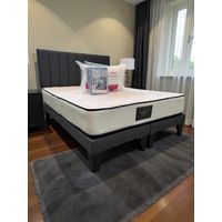 Cama 2 Plazas Gris Henko Premium Base + Respaldo + Colchon + Almohadas + Juego de sabana