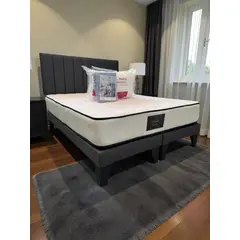 GENERICO - Cama 2 Plazas Gris Henko Premium Base + Respaldo + Colchon + Almohadas + Juego de sabana