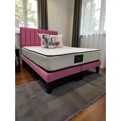 GENERICO - Cama 2 Plazas Rosado Henko Premium Base + Respaldo + Colchon + Almohadas + Juego de sabana