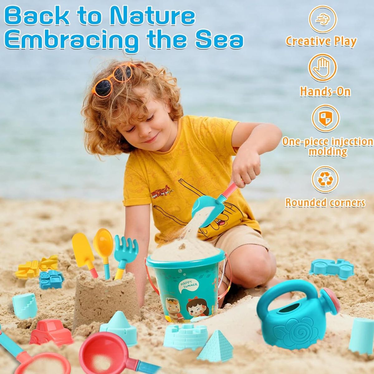 ATURE - 18 Pie Juego De Juguetes De Playa Con Palas Y Moldes Para Ni