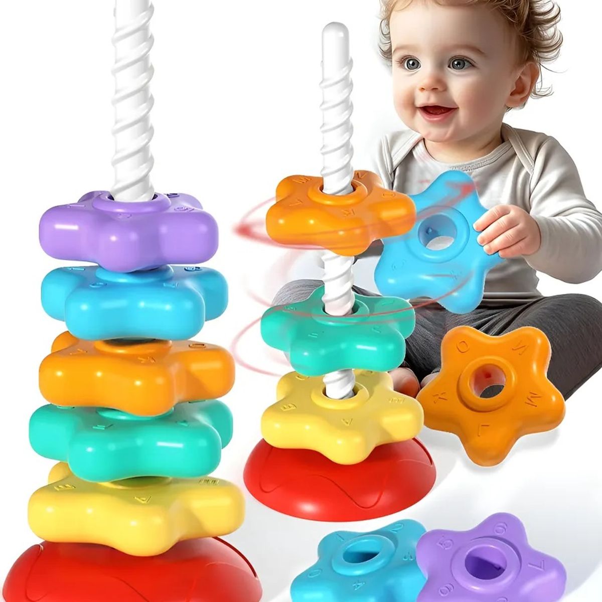 NO LOGO - Torre Arcoiris Apilable Giratoria Para Niños