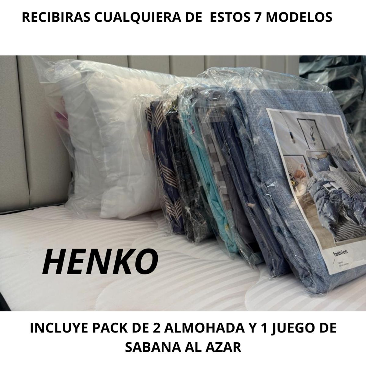 GENERICO - Base 2 Plazas Gris Henko Premium + Colchon + Almohadas + Juego de sabana