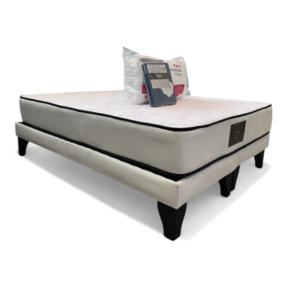 GENERICO - Base 2 Plazas Crudo Henko Premium + Colchon + Almohadas + Juego de sabana