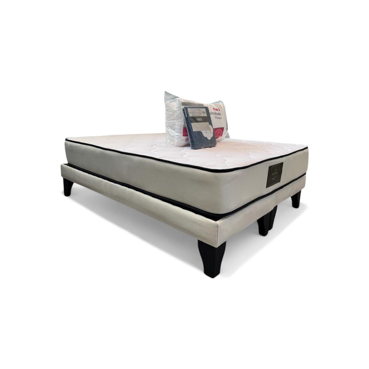 GENERICO - Base 2 Plazas Crudo Henko Premium + Colchon + Almohadas + Juego de sabana