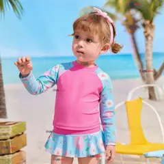 JUMP KIDS - Traje De Baño Manga Larga Estilo Tankini Con Falda Niña 2 a 7 años Pretty Flowers