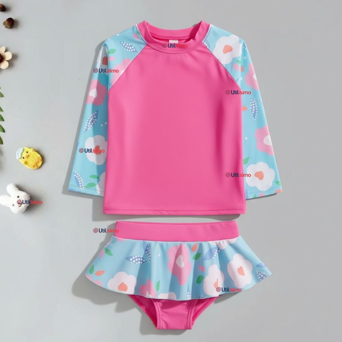 JUMP KIDS - Traje De Baño Manga Larga Estilo Tankini Con Falda Niña 2 a 7 años Pretty Flowers