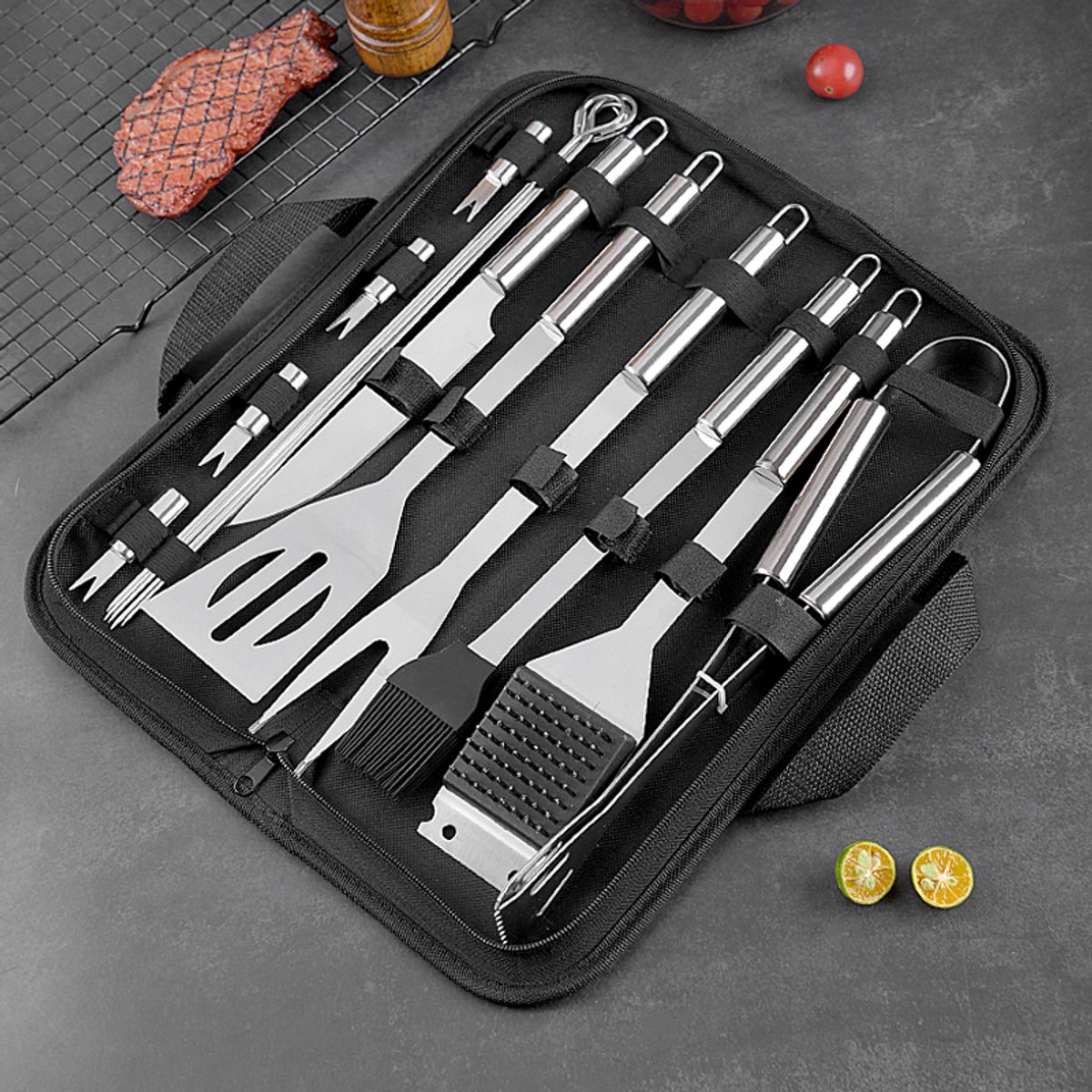 GENERICO - Set Parrillero 15 Piezas Acero Inoxidable Accesorios Para Parrilla