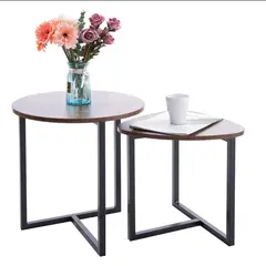 YOMYM - Mesa de Centro de Doble Nivel, Mesa Auxiliar Redonda, 40 × 40 × 44 cm (marrón)