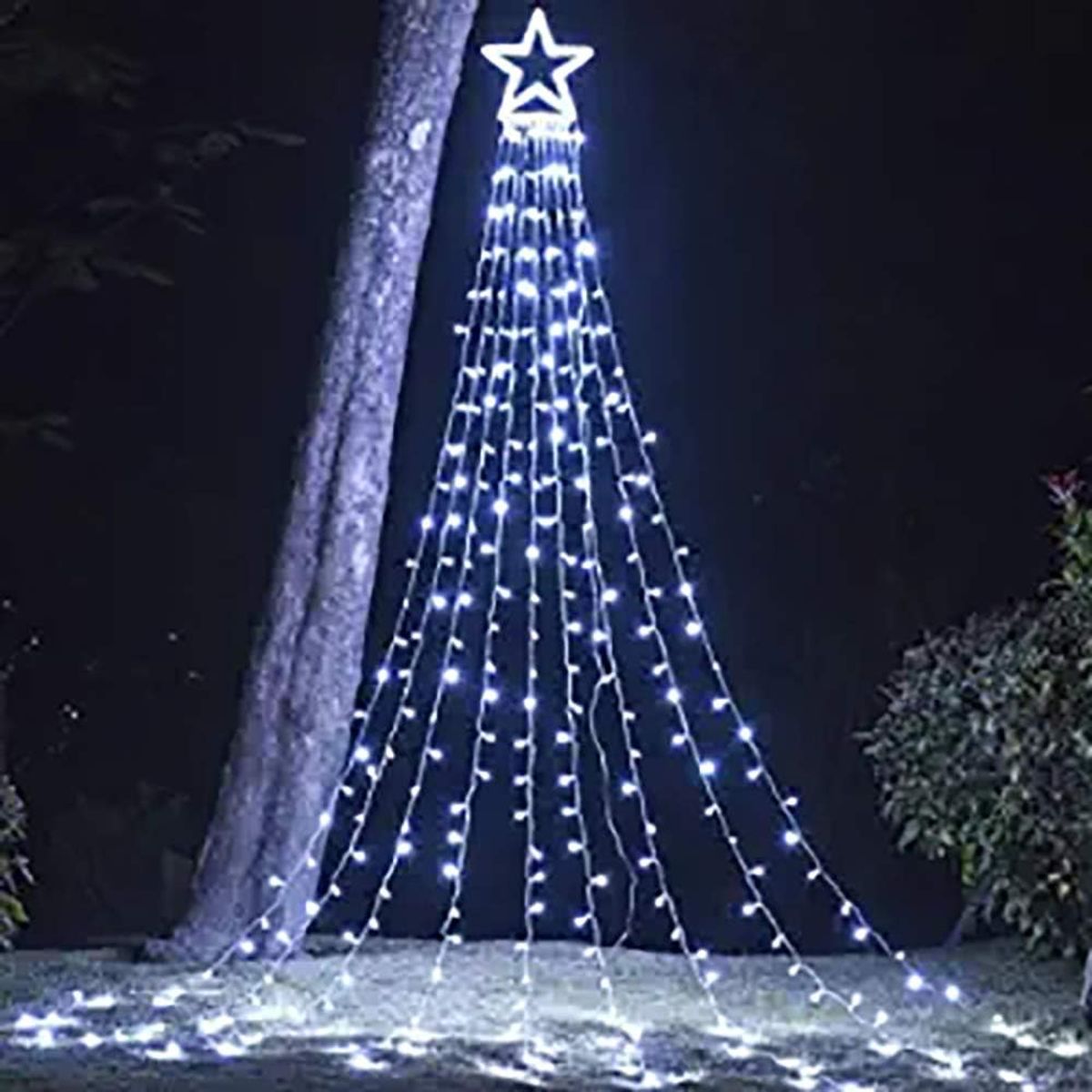 SUPERCENTER - Luces Solar Navidad Cascada Estrella Árbol 3m Control Blanco