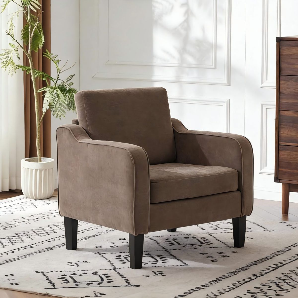 ELEMENT DESIGN - Poltrona Lyre Acolchada Moderno Marrón para Living Dormitorio Chenille Suave y Estilo