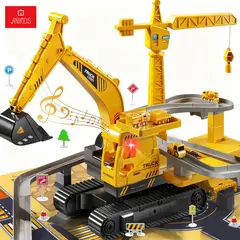ANIKIDS - Pista De Autos Con Excavadora Grúa Multifuncional Juguete Niños Color Amarillo